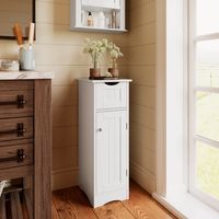 White Slim Single Door Cabinet with Drawer