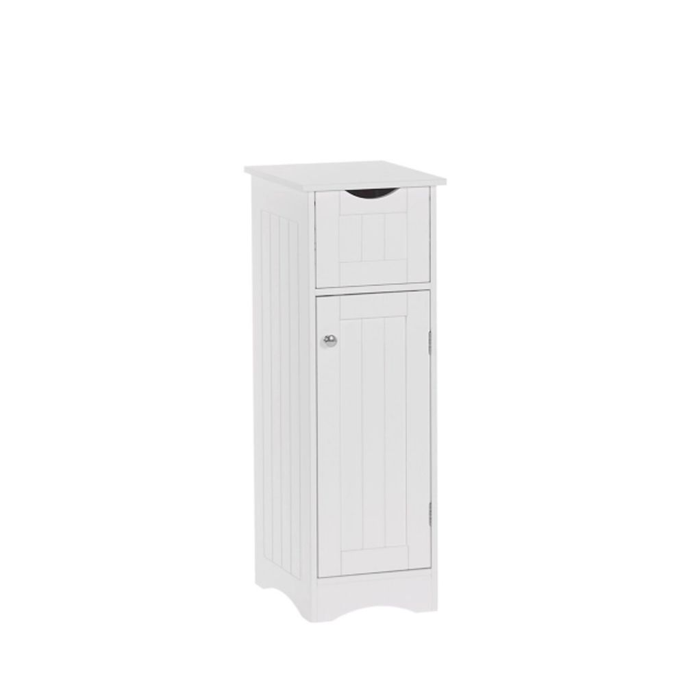 White Slim Single Door Cabinet with Drawer
