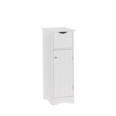 White Slim Single Door Cabinet with Drawer