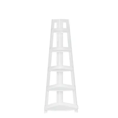 White 5-Tier Corner Ladder Bookshelf