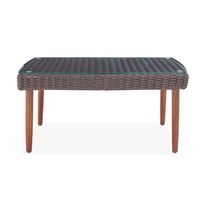 Dark Brown Wicker Coffee Table with Glass Top