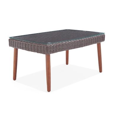 Dark Brown Wicker Coffee Table with Glass Top