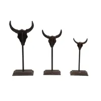 Carved Iron Bullhead Statues, Set of 3