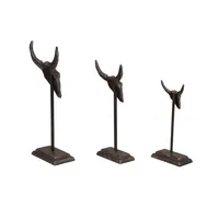 Carved Iron Bullhead Statues, Set of 3