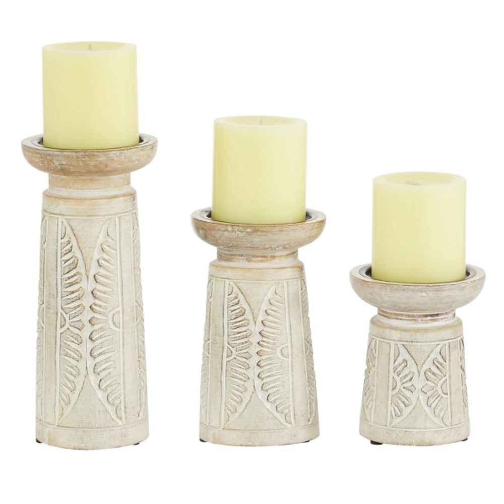 Mud Pie Pine Hill Collection Beaded Wood Candlesticks