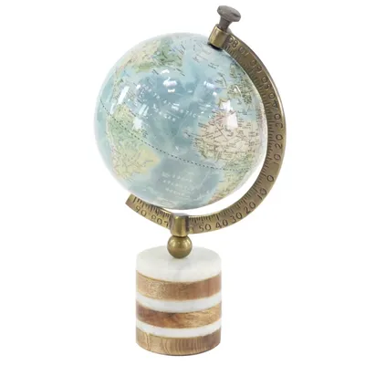 Turquoise Ceramic and Wood Coastal Globe