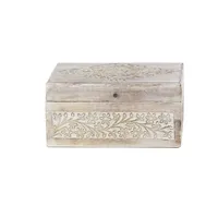 Whitewashed Floral Carved Wood Boxes, Set of 3