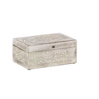 Whitewashed Floral Carved Wood Boxes, Set of 3