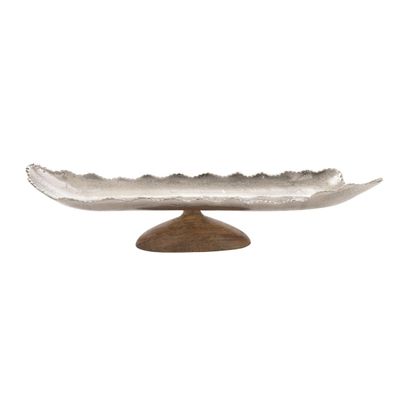 Wood and Metal Scalloped Rim Tray