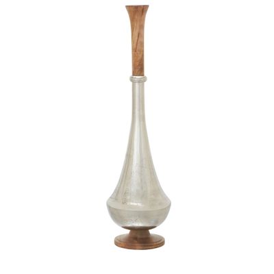 Silver and Wood Narrow Neck Vase