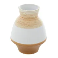 Tan and White Striped Coastal Ceramic Vase