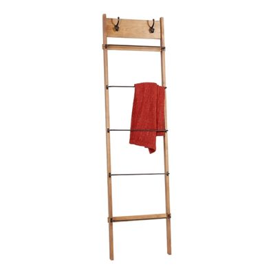 Wooden Leaning Ladder with Hooks