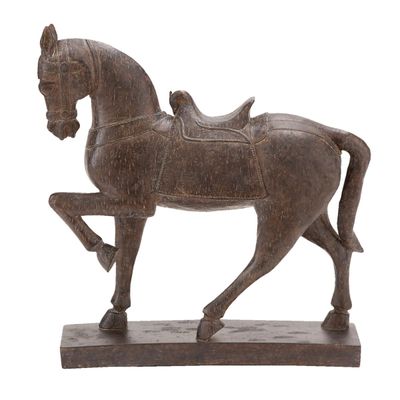 Brown Polystone Prancing Horse Statue