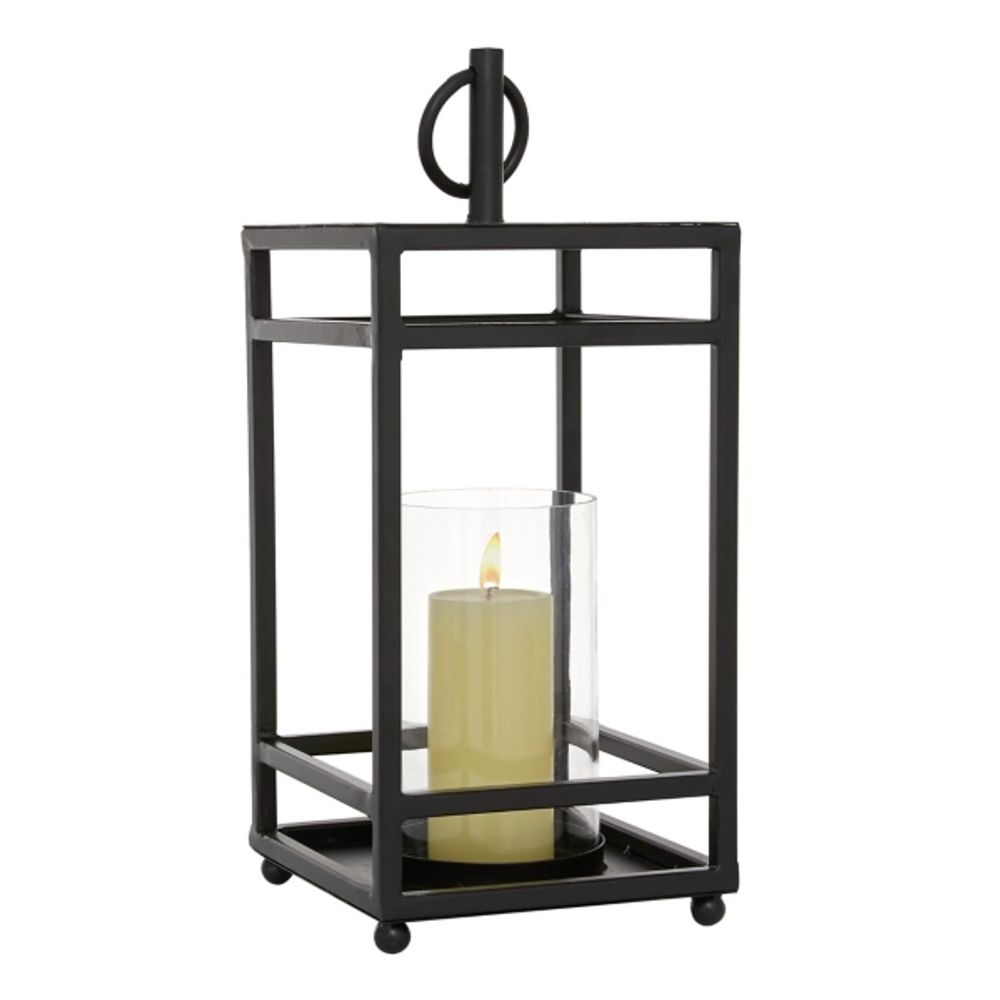 Modern Vintage Black Iron Framed Lantern, 18 in.