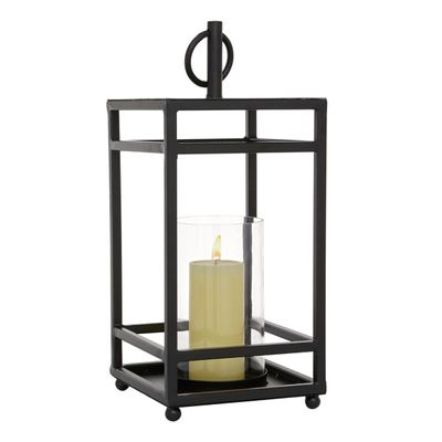 Modern Vintage Black Iron Framed Lantern, 18 in.