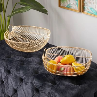 Gold Metal Wire Baskets, Set of 2