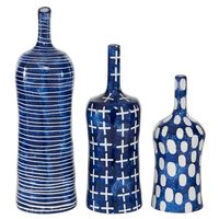 Blue Stoneware Vases, Set of 3