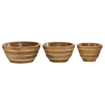 Brown Mango Wood Bowls, Set of 3