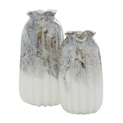 Glazed Gray Glass Vases, Set of 2
