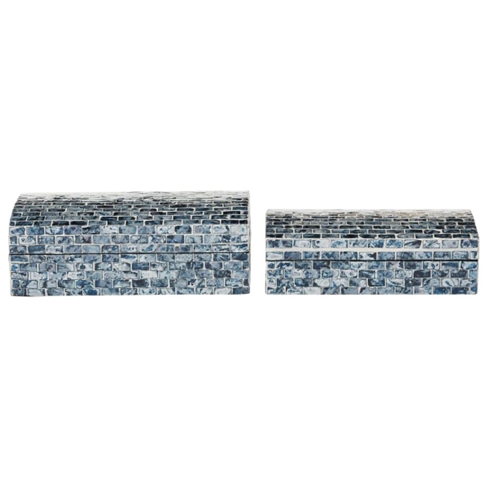 Blue Mother of Pearl Coastal Boxes, Set of 2