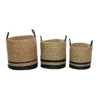 Black Stripe Sea Grass Baskets, Set of 3