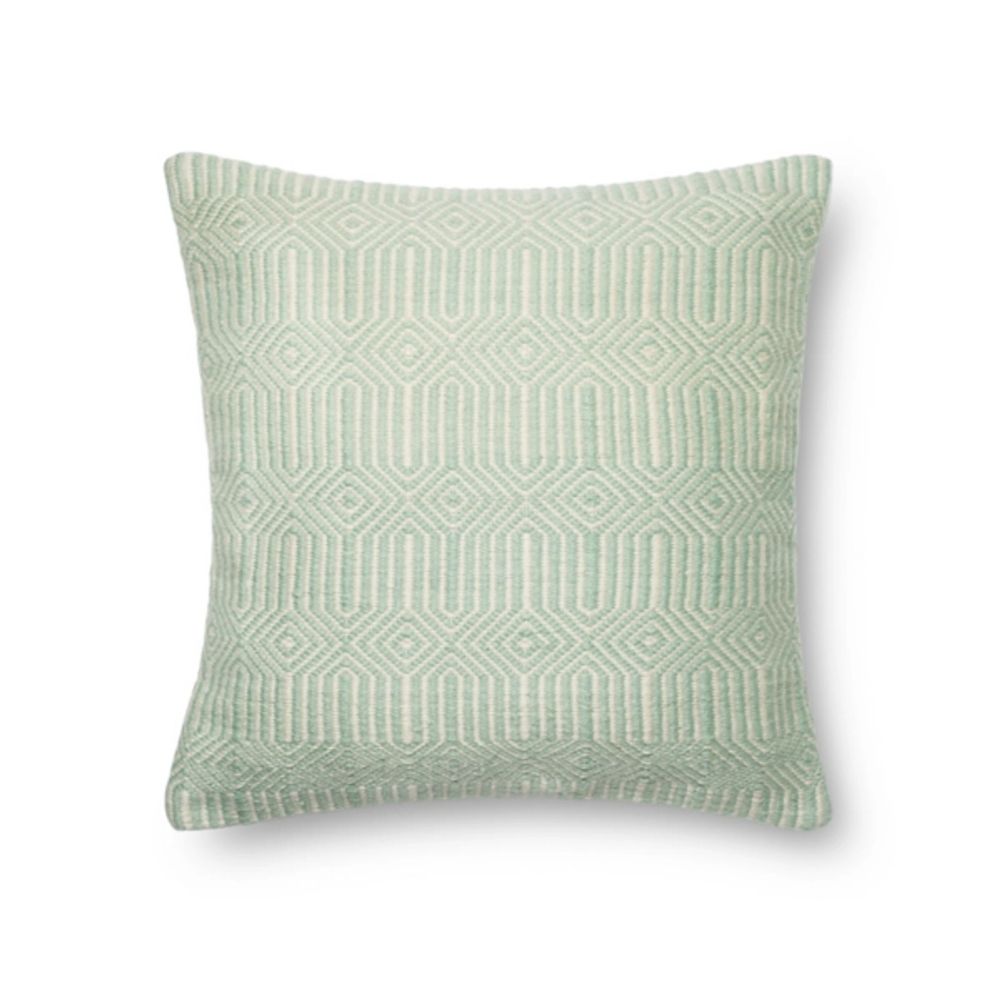 Aquamarine Woven Geometric Outdoor Throw Pillow