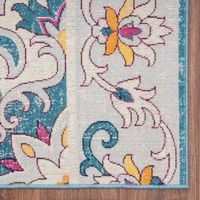 Blue Floral Medallion Outdoor Area Rug, 7x9