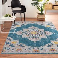 Blue Floral Medallion Outdoor Area Rug, 7x9