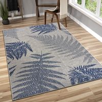 Gray and Navy Falling Ferns Outdoor Area Rug, 5x7