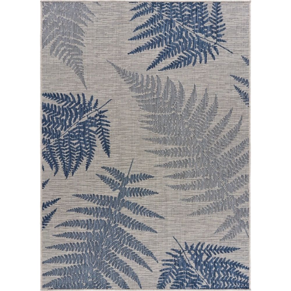 Gray and Navy Falling Ferns Outdoor Area Rug, 5x7