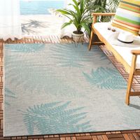 Teal and Tan Falling Ferns Outdoor Area Rug, 5x7