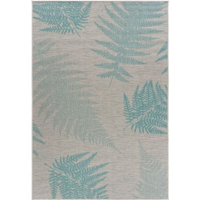 Teal and Tan Falling Ferns Outdoor Area Rug, 5x7