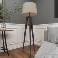 Industrial Tripod Wooden Floor Lamp