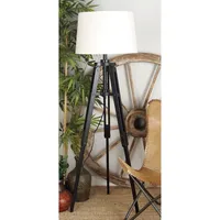 Industrial Tripod Wooden Floor Lamp