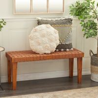 Woven Leather Textured Wood Bench