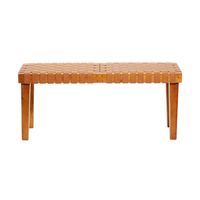 Woven Leather Textured Wood Bench