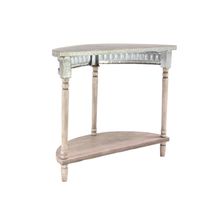 Beige Wood and Metal Half Moon Console Table