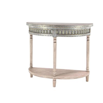 Beige Wood and Metal Half Moon Console Table