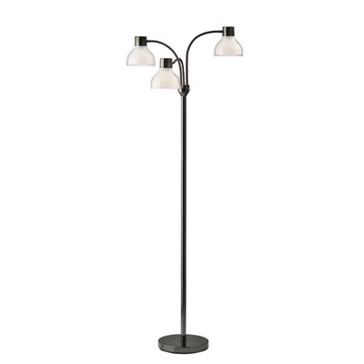 Black Metal 3-Arm Frosted Shade Floor Lamp