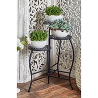 Black Metal Medallion 3-Tier Folding Plant Stand