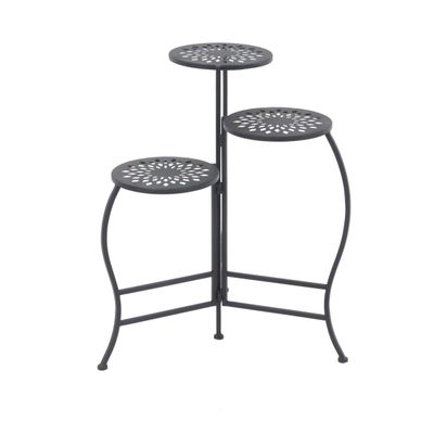 Black Metal Medallion 3-Tier Folding Plant Stand