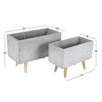 Light Gray Clay and Wooden Feet Planters, Set of 2