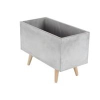 Light Gray Clay and Wooden Feet Planters, Set of 2