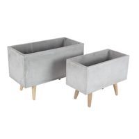 Light Gray Clay and Wooden Feet Planters, Set of 2