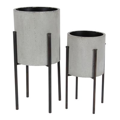 Gray and Black Solid Iron Plant Stands, Set of 2