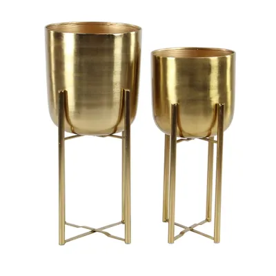 Metallic Gold Planters with Stands, Set of 2