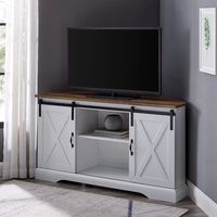 White and Natural Sliding Barn Door TV Stand