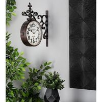 Black Iron Double Sided Scroll Wall Clock