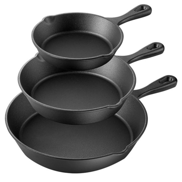 Kirkland's Black Cast Iron Skillet 3-pc. Cookware Set