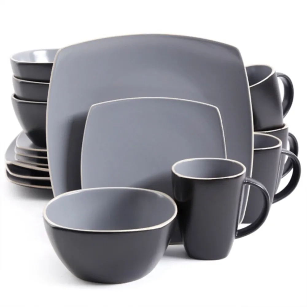 Matte Gray and Black 16-pc. Dinnerware Set